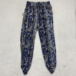 Juniper Blu Pants Womens XS Blue Snake Print Jogger Harem Elastic Waist Stretch
